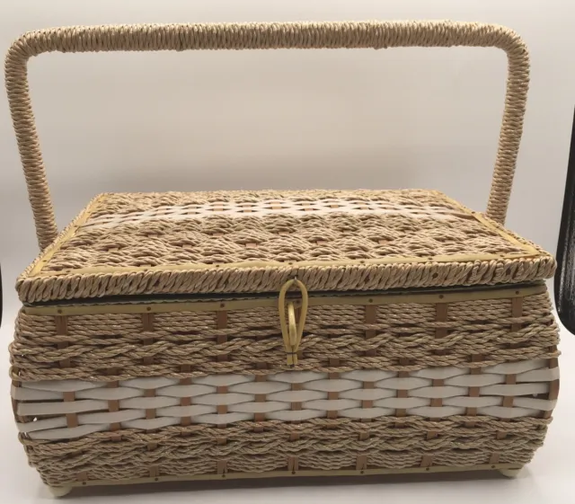 Vtg JC Penney Natural Color Wicker Sewing Basket Box Tray Made in Japan