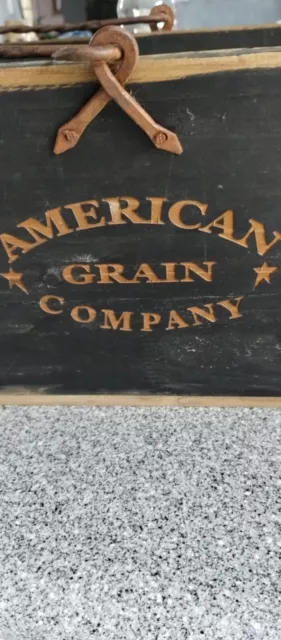 Vntg American Grain Co. Wooden Grain Bucket Wrought Iron Antique Primitive