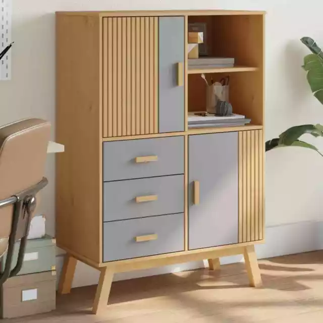 Highboard Sideboard Beistellschrank Kommode Grau Braun Massivholz Kiefer vidaXL