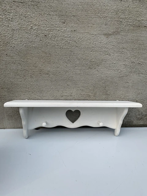 Vintage Wood Handmade Heart Hanging Wall Shelf Plate Holder