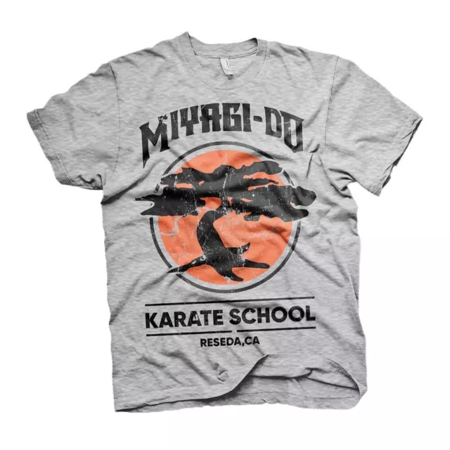 Cobra Kai Miyagi Karate School Distressed Logo Grey Crew Neck T-Shirt