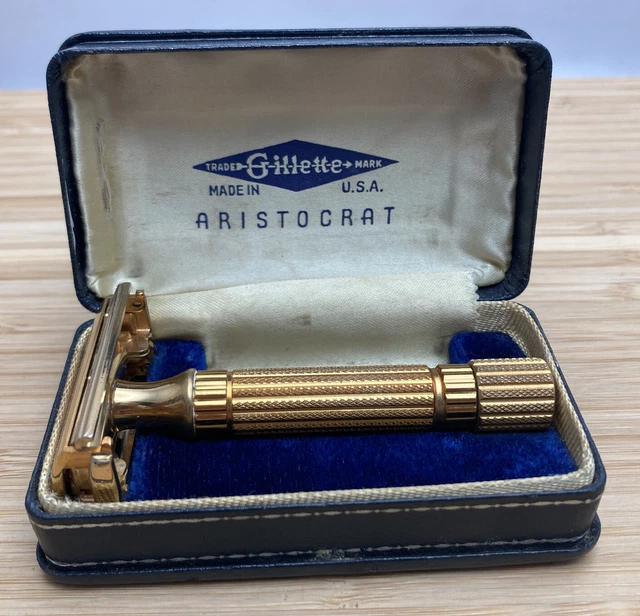 Vintage Gillette Gold Plated 1940s Aristocrat with Case Safety Razor