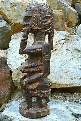 Antique African Hand Carved Dogon Tribe Mother & Child Statue Wood Figure, Mali