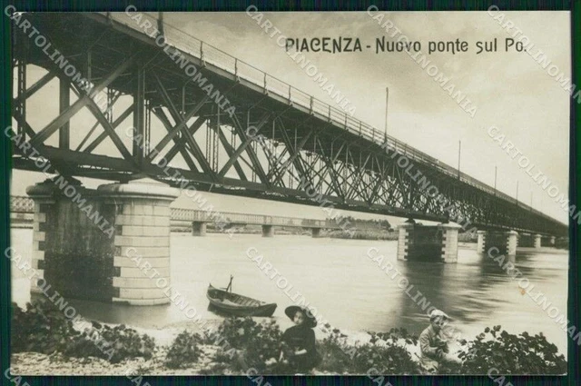 Piacenza Città Nuovo Ponte sul Fiume Po Barca Foto cartolina RB9902
