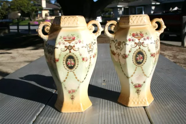 Antique Royal Foley Ware James Kent England Semi Porcelain Vases Flowers Gold