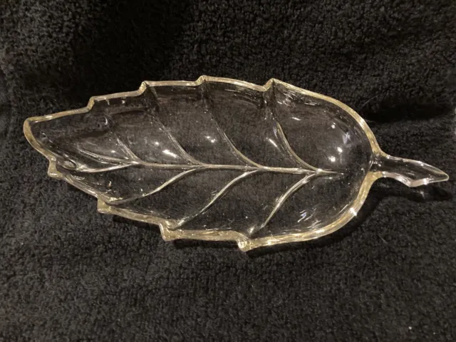 Hazel Atlas Feather Leaf Clear Glass Candy Dish 9 3/4" x 4 1/8" Trinket Relish