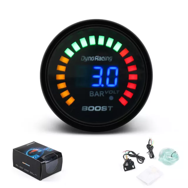 2'' 52mm Turbo Boost Pressure Gauge Blue LED Digital / Analog Meter -1~3Bar