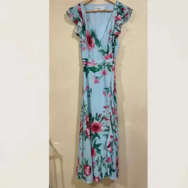 Fame & Partners The Nora Blue Floral Wrap Maxi Dress