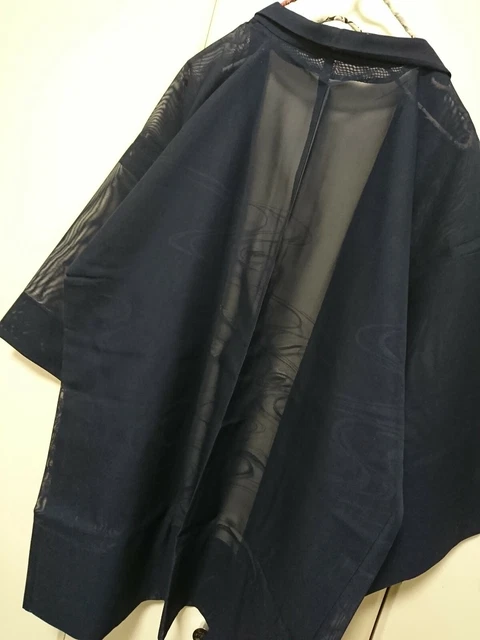 Woman Japanese Kimono SUMMER HAORI Jacket Silk Sheer Navy Blue Running Water 紗