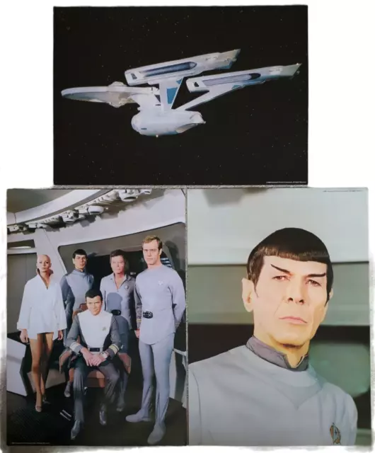 3 x 1980 Star Trek Posters - Spock Crew & Ship  17.75" x 25.25" Unused  Original