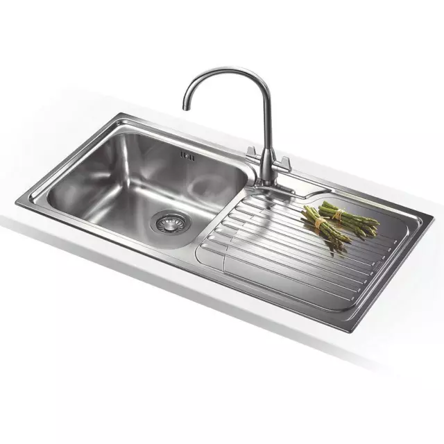 Kitchen Sink Inset Stainless Steel 1 Bowl 1 Tap Hole Waste Drainer Rectangular