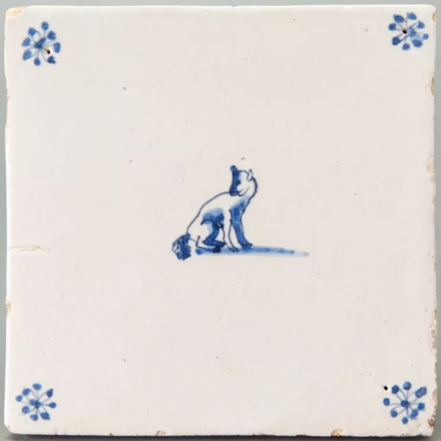 Nice Dutch Delft Blue animal tile, dog, 17th. century.