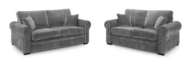 Grey 3+2 Sofa Set with Plush Velvet Couch Style Spacious Sofas - Darnall Willow