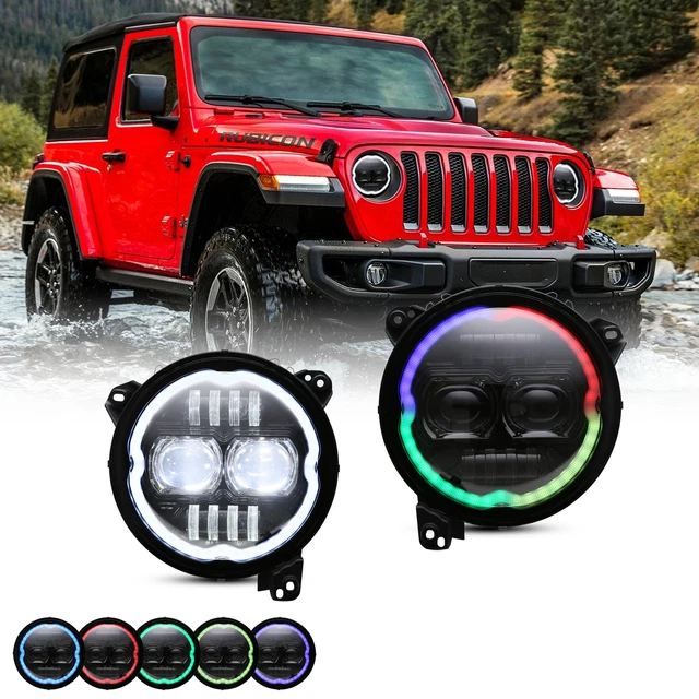 9& LED RGB Headlights For Jeep Wrangler JL JLU Gladiator JT 20182022