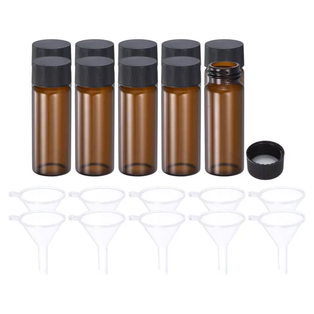 30mL Glass Vials with Screw Caps, 10Pcs Liquid Sample Vial with 10 Funnel, Amber