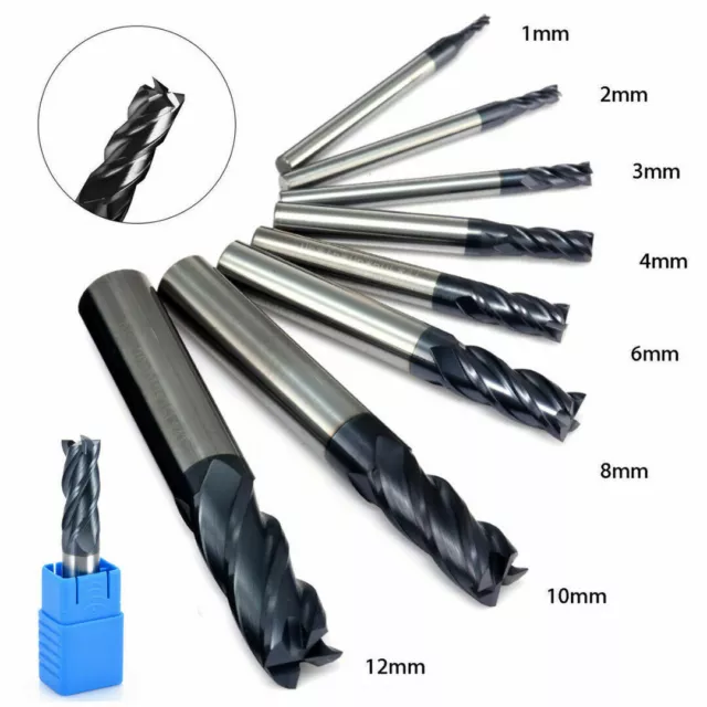 4 Flute Solid Carbide End Mill 1/2/3/4/6/8/10/12mm Milling Cutter Tungsten Steel