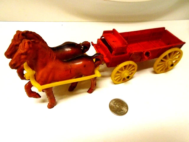 1958 AUBURN RUBBER CO. Horse Team pulling Wagon toy