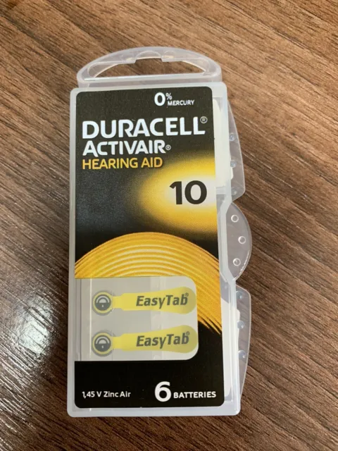 duracell activair 10 Hearing aid batteries Set Of 6 New Mercury free size 10