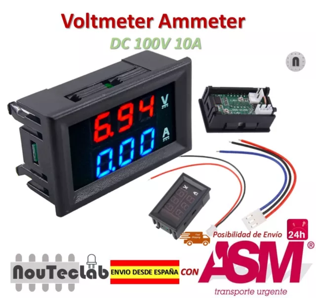 DC 100V 10A Voltmeter Ammeter Blue + Red LED Amp Dual Digital Volt Meter Gauge