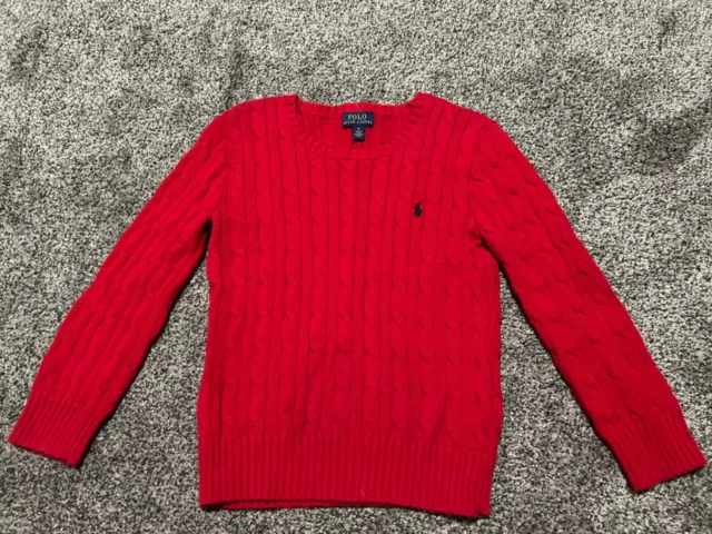 Polo Ralph Lauren Girl’s Red Cable Knit Sweater Size 6 EUC