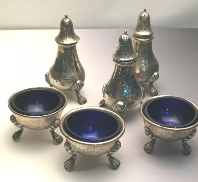 Antique Sterling Silver Salt Shaker and Cellar Set by Schofield, 6 pieces