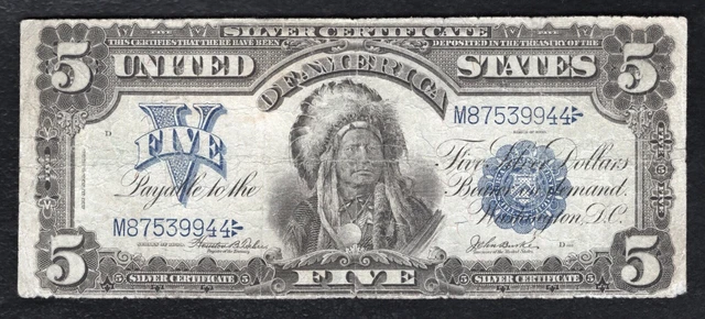 Fr. 278 1899 $5 Five Dollars “Chief” Silver Certificate Currency Note Very Fine
