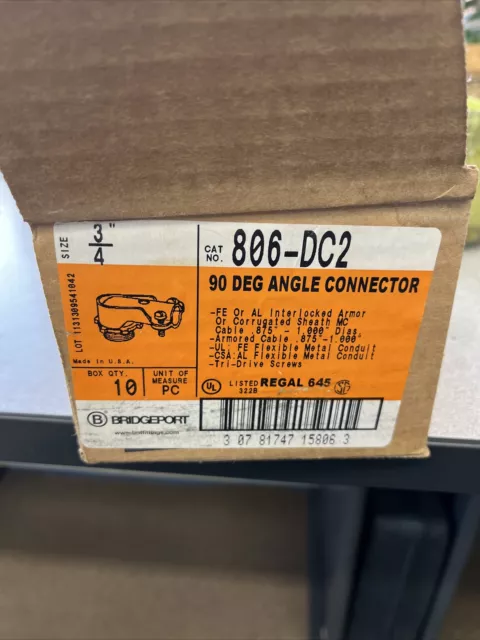 Bridgeport 806-DC2 3/4" 90 Degree Angle Connector (10 PCS) - New In Box