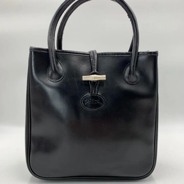 Longchamp Roseau Leather Handbag Tote Bag Hose Logo Toggle Black