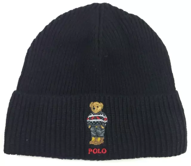 Polo Ralph Lauren Black Moose Bear Beanie Mens One Size Fits All - O/S