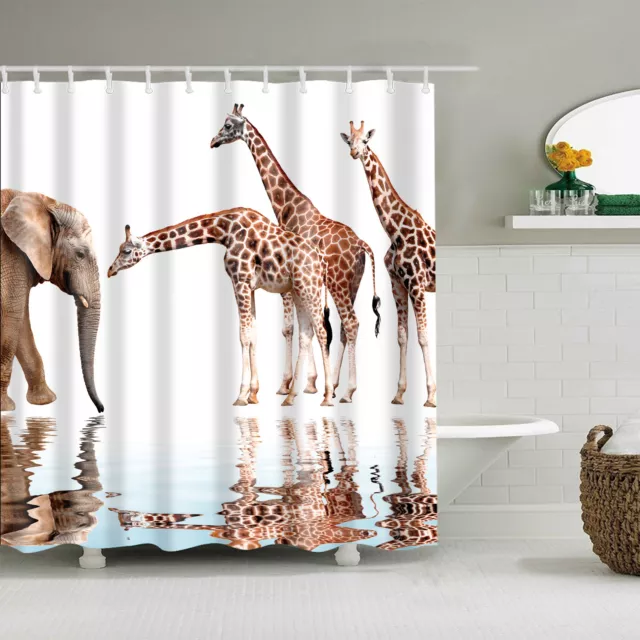 Animal Shower Curtain Giraffe and Elephant Print Bath Curtains with Hooks 72 In