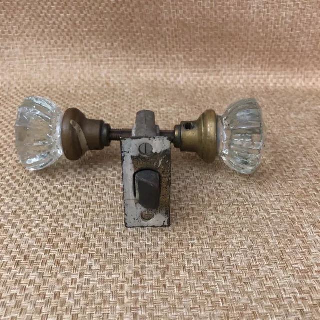 Vintage 12 Point Clear Glass Crystal  Door Knob Set Brass