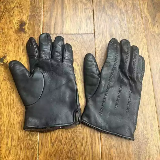 Mulberry black leather fur lined gloves size large