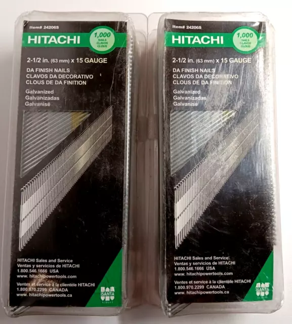 Lot of 2 Hitachi / Metabo 2-1/2 in. x 15 Gauge Finish Nails - 1000 Qty Each Box