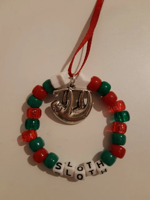 Personalised Beaded Sloth Christmas Tree Bauble Decoration