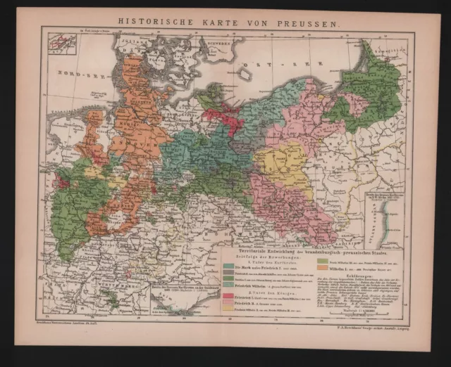 Landkarte map 1895: Historische Karte von PREUSSEN.