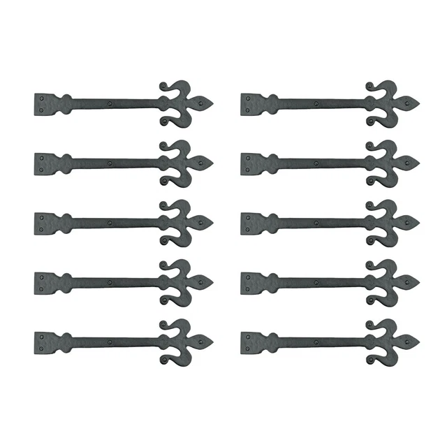10 Black Wrought Iron Dummy Door Hinge Fleur De Lis 16" | Renovator's Supply