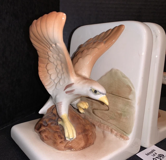 2 Vintage Ceramic Flying Eagle Bird Book Ends