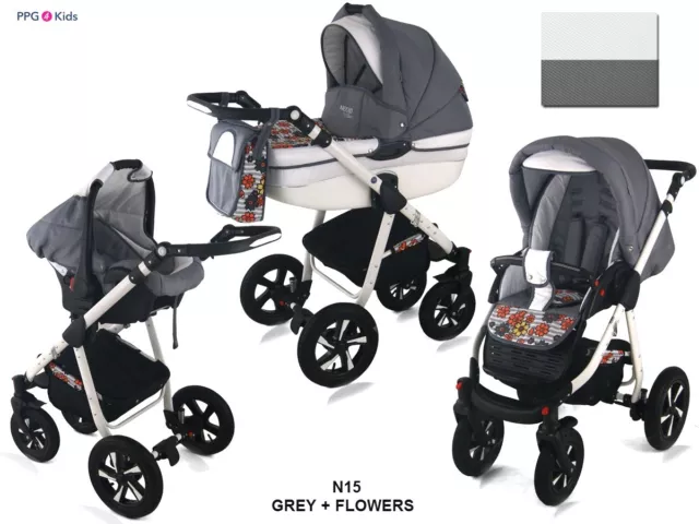 Baby Pram Pushchair Buggy Stroller + Car Seat, Modern Travel System 3in1 - 4in1