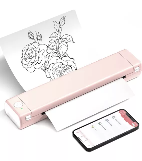 NEW! M08F Bluetooth Portable Printer A4 Pink Thermal Wireless Android iOS USB