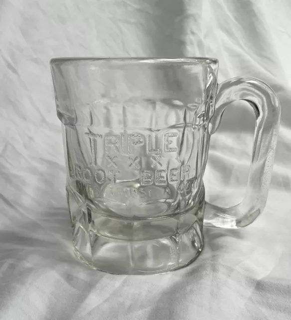 Vintage Triple XXX Root Beer Soda Glass Mug 4 1/2” Embossed MAKES THIRST A JOY