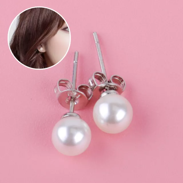 5 Pairs Natural Shell Pearl Beads Ear Stud Earrings Sterling Silver Classic 6mm