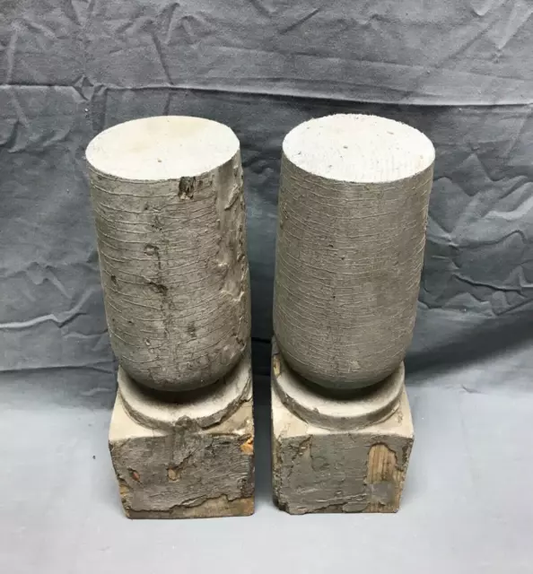 Pair 12" Turned Wood Shabby Balusters Thick Chunky Candle Holders VTG 1745-22B