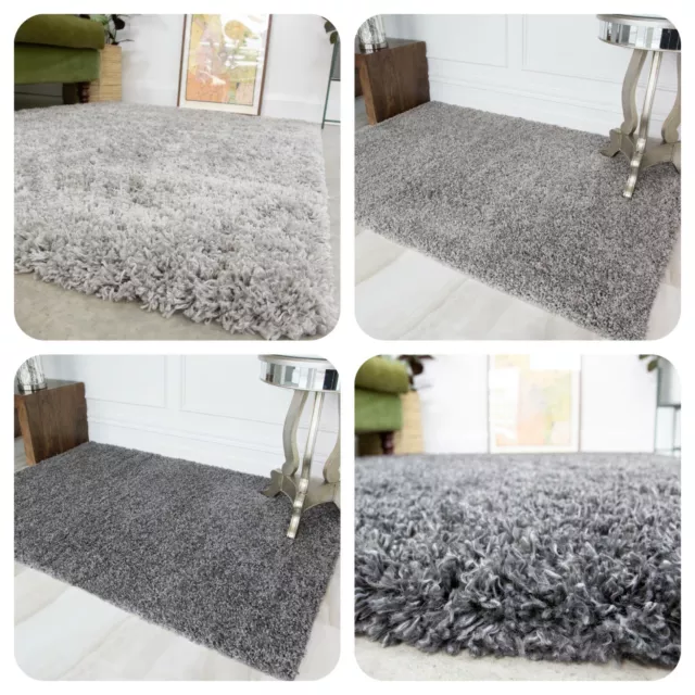 Grey Silver Shaggy Rug Small Large Soft Thick Living Room Rugs Non Shed Shaggy