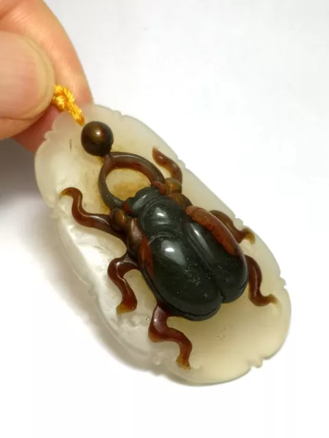 Chinese 100% Natural Jade Hand-carved leaves beetle Pendant Free necklace gift