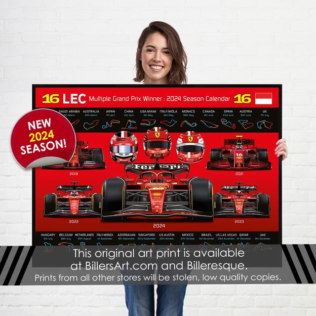FORMULA 1 2024 Charles Leclerc Detailed Season Dates Wall Calendar F1