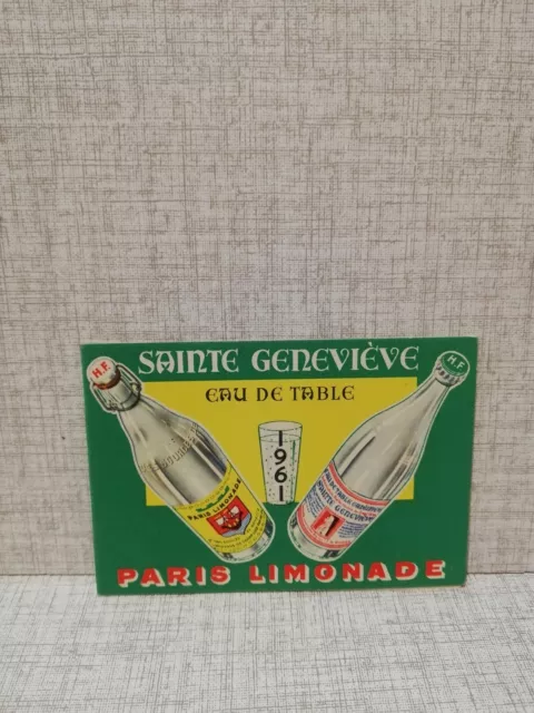 calendario da barbiere SAINTE GENEVIEVE EAU DE TABLE 1961 PARIS LIMONADE