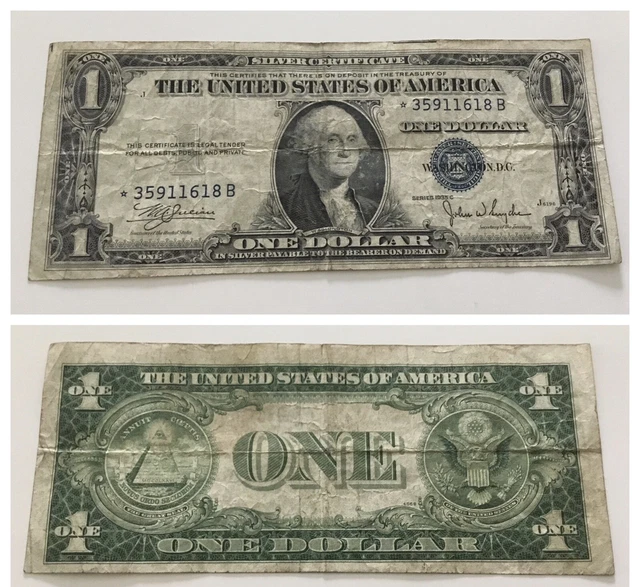 Vintage Star 1935-C $1 Silver Certificate One Dollar Blue Seal Washington
