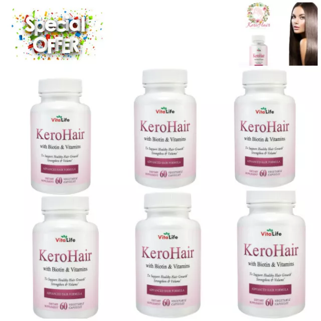 KEROHAIR Hair Growth -Kerotin Formula - Natural Vitamins & Biotin! 6 bottles