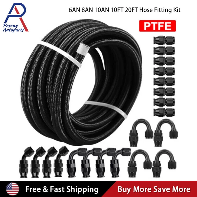 EVIL ENERGY 6AN PTFE Fuel Line Kit - 10FT Stainless Steel Braided Hose With 90 Degree Fittings