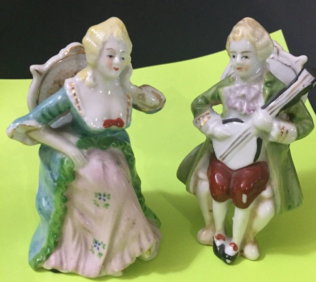 2 Vintage Porcelain Figurines Man & Woman Occupied Japan in Victorian Chairs